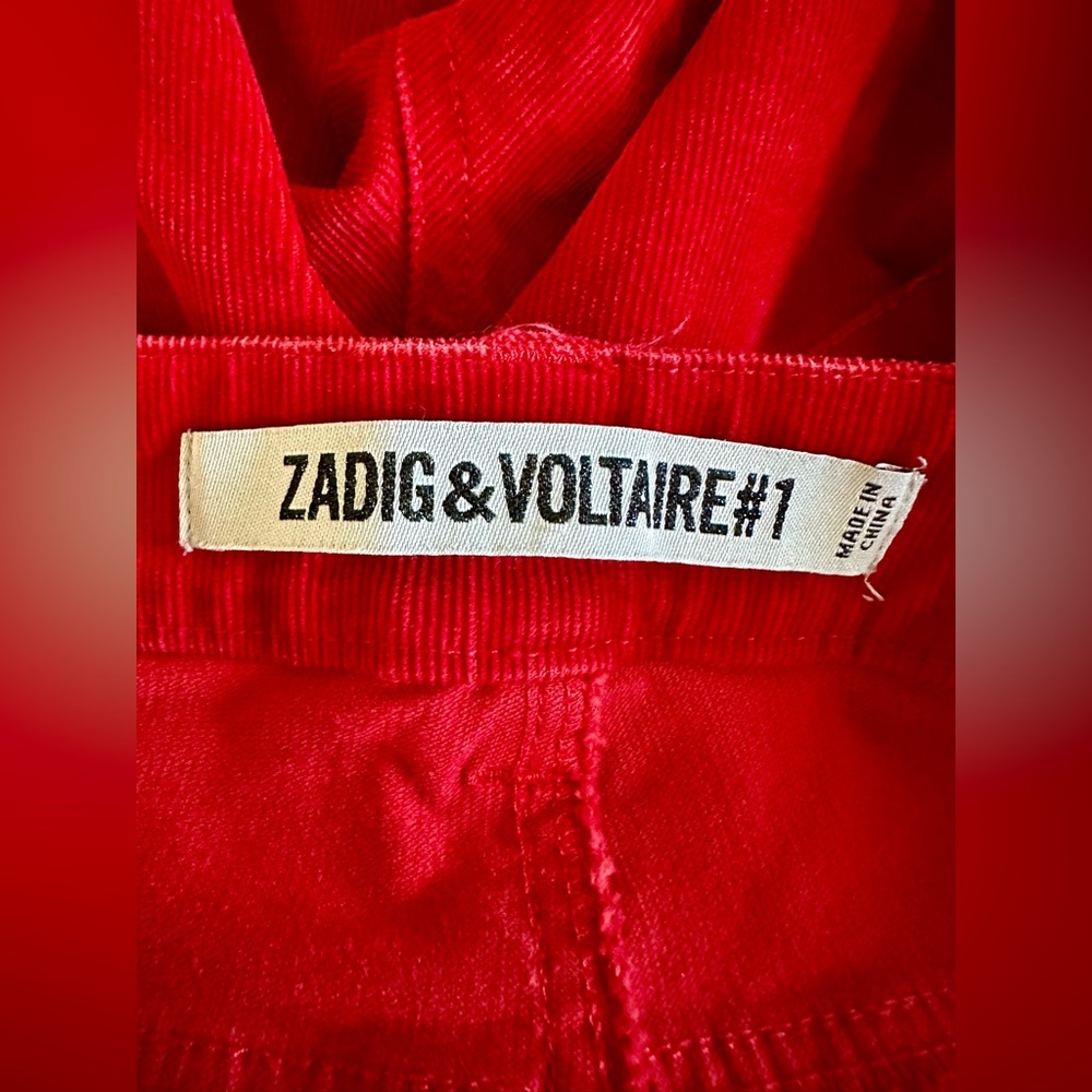 Zadig & Voltaire Women’s Evron Velours Red Corduroy Pants - Picture 9 of 10